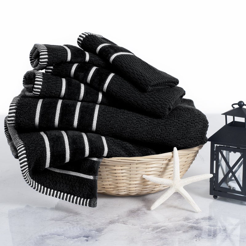 Lavish Home Luxury Cotton Towel Set - Rice Weave 100% Egyptian Cotton 6 Piece Set with 2 Bath Towels, 2 Hand Towels and 2 Washcloths - Black - Image 1